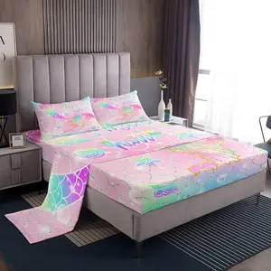 Feelyou Mermaid Microfiber Bedding Set, Rainbow Pink Tail Printed Soft Breathable Fish Scale Bedroom Decor Sheets, Soft Breathable Bedding