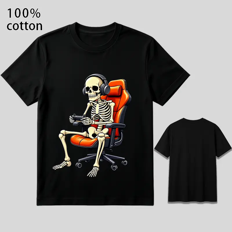 100% Cotton Unisex Skeleton Gamer Graphic Crew Neck T-Shirt | Funny Gaming Short Sleeve Tee | Video Game Casual Top sohochic