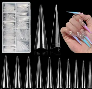 500Pcs Stiletto Nail Tips for Acrylic Nails, XL Long Clear False Nails Tips Soft Traceless, Half Cover Tapered Square False Nail Tips for Nail Extension Nail Art, Home DIY Nail Salon 10 Sizes