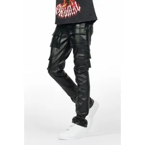 Kap Black Stacked Flare Faux Leather Jean