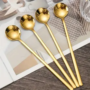 Set of 4 Stainless Steel Long Handle Spoons, Coffee Stirring Spoon Tea Spoon Tea Scoop, Elegant Home Kitchen Utensils