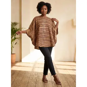 Brown & Mustard Adire Kaftan Top – 100% Cotton African Print Blouse