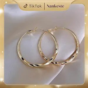 Hoop Earrings for Women Big Gold Twisted Hoop Earrings for Women Dainty Large 50mm Hypoallergenic 14k Gold Plated Hoops Earrings for Women
