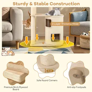 COSTWAY - 60 Inches Tall Cat Tree with 2-Story Condo and Sisal Scratching Posts-Natural