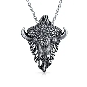 Animal Large Zodiac Taurus Bull Pendant Necklace .925 Sterling Silver