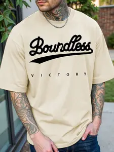 Men's Summer Round Neck Short Sleeve Casual Fashion T-Shirt, Geometric Pattern, Fitted Sports Top, All Seasons, Letter Print