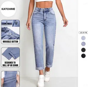 High Waist Adjustable Waist Straight Leg Jeans