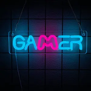 GAMER LED Neon Sign - Blue Pink Gaming Acrylic Wall Decor for Game Room, Gaming Setup, Man Cave & Gamer Gift, USB Powered