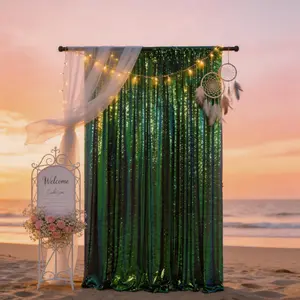 Iridescent Green Sparkle Sequin Drapes 5x10FT 1 Panel, Lustrous Backdrop Curtains for Ceremony, Engagement, Anniversary, Glittery Party Wall Decoration