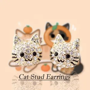 1Pair Creative Shining Rhinestone Cute Cat Stud Earrings Exquisite Women Cartoon Kitten Jewelry Accessories Suitable for Ladies, Girls Birthday Holiday Gifts