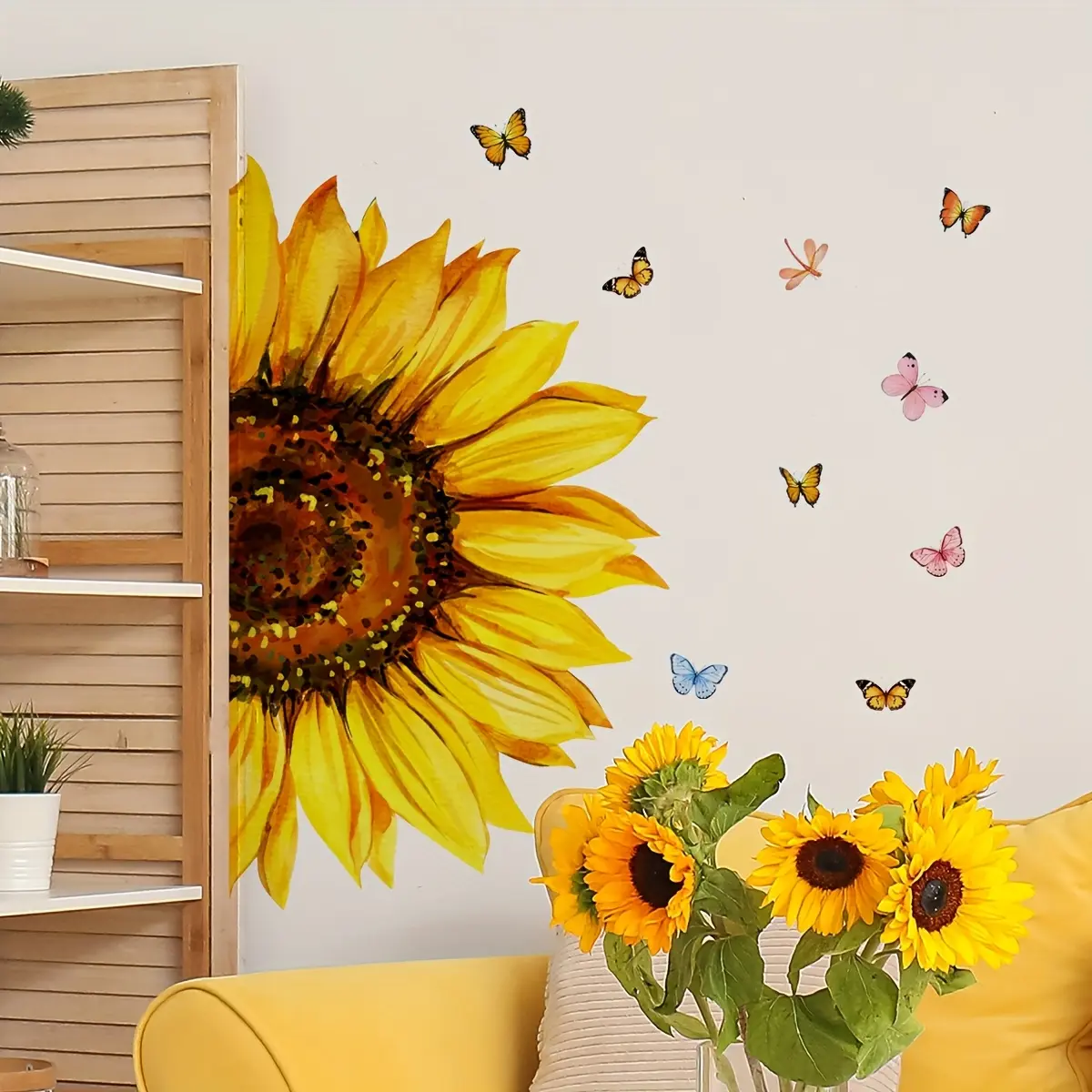 A set (30*60cm*2pcs) of large sunflower wall stickers for bedroom, living room, bathroom background wall - wall sticker for beautification and decoration Home Decor M16612 Floral Pattern Sticker Wall Decal Flower Design Decorative Wall Sticker