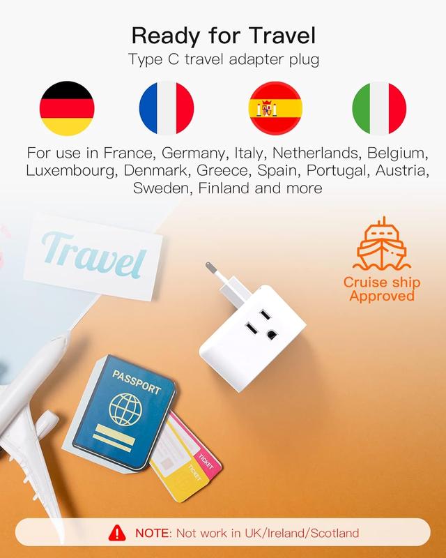 2-Pack European Travel Plug Adapter, International Power Plug Adapter with 3 Outlets 3 USB Ports(2 USB C), Type C Plug Adapter Travel Essentials to Spain France 2-Pack European Travel Plug Adapter, International Power Plug Adapter with 3 Outlets 3 USB Ports(2 USB C), Type C Plug Adapter Travel Essentials to Spain France