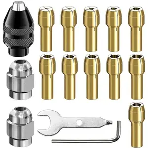4486 Multi Chuck Set 15Pcs,Brass Collet Set,Collet Nut Kit,0.8-3.2mm Replacement Keyless Quick Change Chuck Rotary Tool Accessory Compatible with Dremel 3000 4000 7700 8200(M7x0.75mm Long) Durable