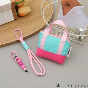 Dopamine Pink Mini Handbag Earphone Bag, Portable Data Cable Protective Storage Pouch, Trendy Coin Card Purse Organizer Bag for Daily Accessories