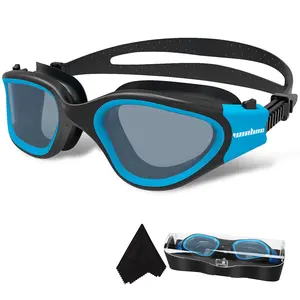 Adult Polarized Swim Goggles, Blue Frame, Smoke Lens, HD Anti-Fog Waterproof, Unisex Swimming Glasses, Outdoor Swim Goggles, Perfect for All Swimmers