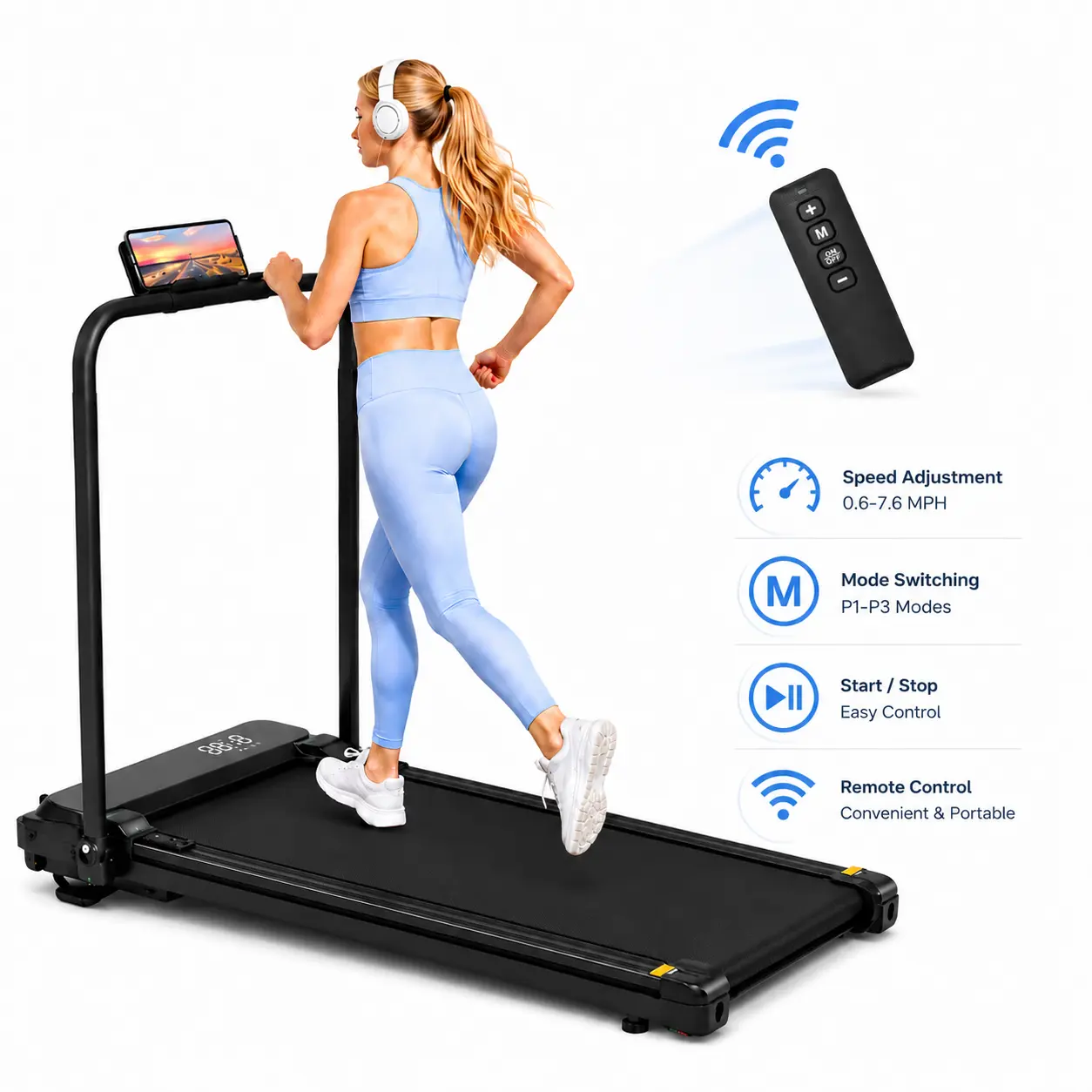 [2026 Upgraded] Under Desk Incline Treadmill - 3.0HP Foldable Handrail Walking Pad, 2-in-1 Portable Adjustable Treadmill, 400lbs Capacity Quiet Multifunctional Fitness Equipment for Home Office