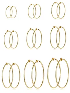 9 Pairs Clip-On Hoop Earrings Set Trendy Minimalist & Versatile Style (Non-Pierced Design, Adjustable, Lightweight & Multiple Sizes: 11mm-60mm) for Women & Girls (Daily Wear, Party Looks & Fashion Styling)