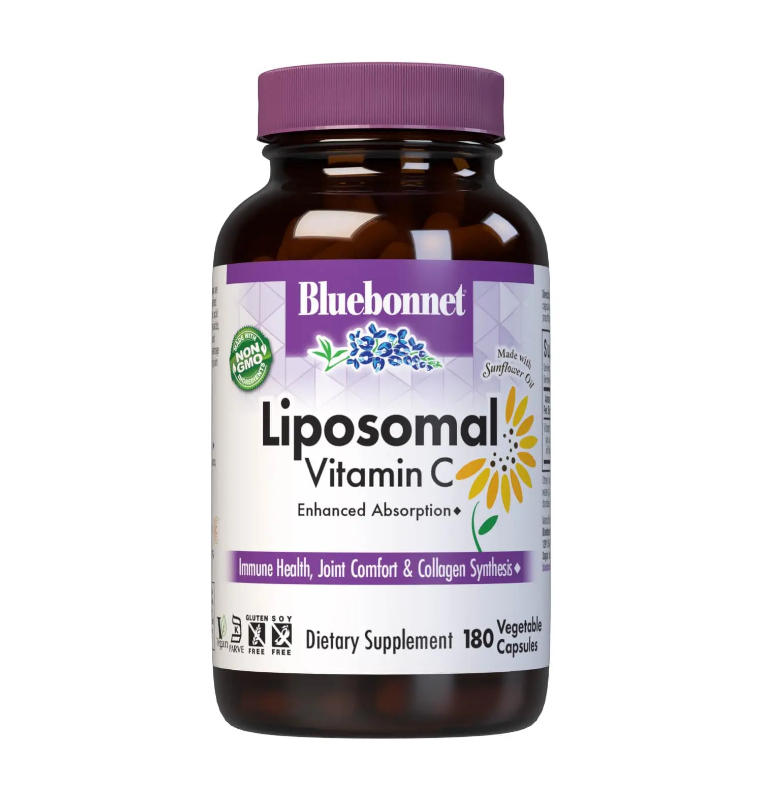 Bluebonnet Nutrition Liposomal Vitamin C 1000 mg, Made with Sunflower Oil, Immune & Joint Comfort*, Vegan, Kosher, Non-GMO, Gluten-Free, Soy-Free Milk-Free, 180 Vegetable Capsules, 90 Servings