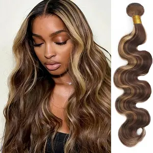 Ombre Body Wave Human Hair Bundles 1 Bundles 20 Inch Brazilian Virgin P4/27 Hair Extensions Human Hair Wavy 100% Unprocessed Body Wave Hair Weft for Women