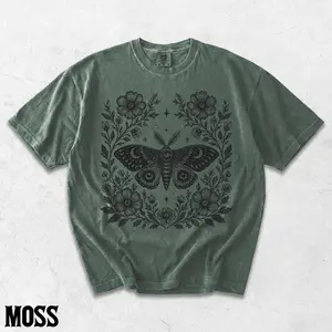 Comfort Colors Moth Floral TShirt, Cottagecore Moth Tee, Vintage Botanical Insect Graphic T-Shirt, Boho Wildflower Nature Gift