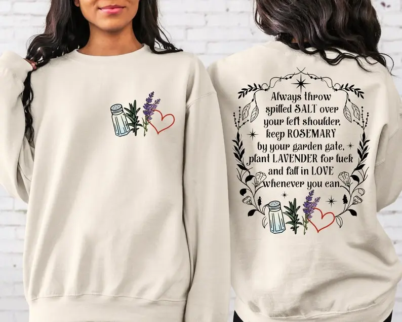 Blacklyly Salt Rosemary Lavender Love Front And Back Sweatshirt, Practical Magic Sweatshirt, Magic Spell Halloween Sweatshirt, Witchy Sweatshirt Unisex Sweatshirt Sweater Casual Comfort Long Sleeve Tops Sweatshirts
