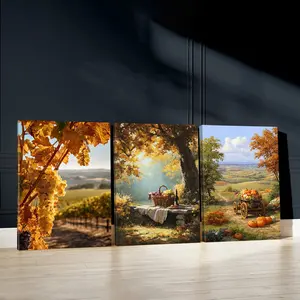 3pcs Autumn Scenery Wall Art, Harvest Festival Poster, Warm Tones Art Prints, Rustic Charm Home Decor, Autumn Wall Paintings, Modern Canvas Posters Wall Arts, Decor For Living Room, Restaurant, Kitchen, Bedroom, Gift, With Frame