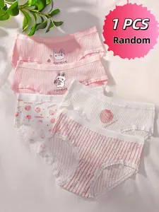 Women's Daily Comfort Underwear, Cute Cartoon Triangle Panties, Fitted Random Print, All Seasons, Elegant Style, 1 Piece Pack, Soft Comfy Panty