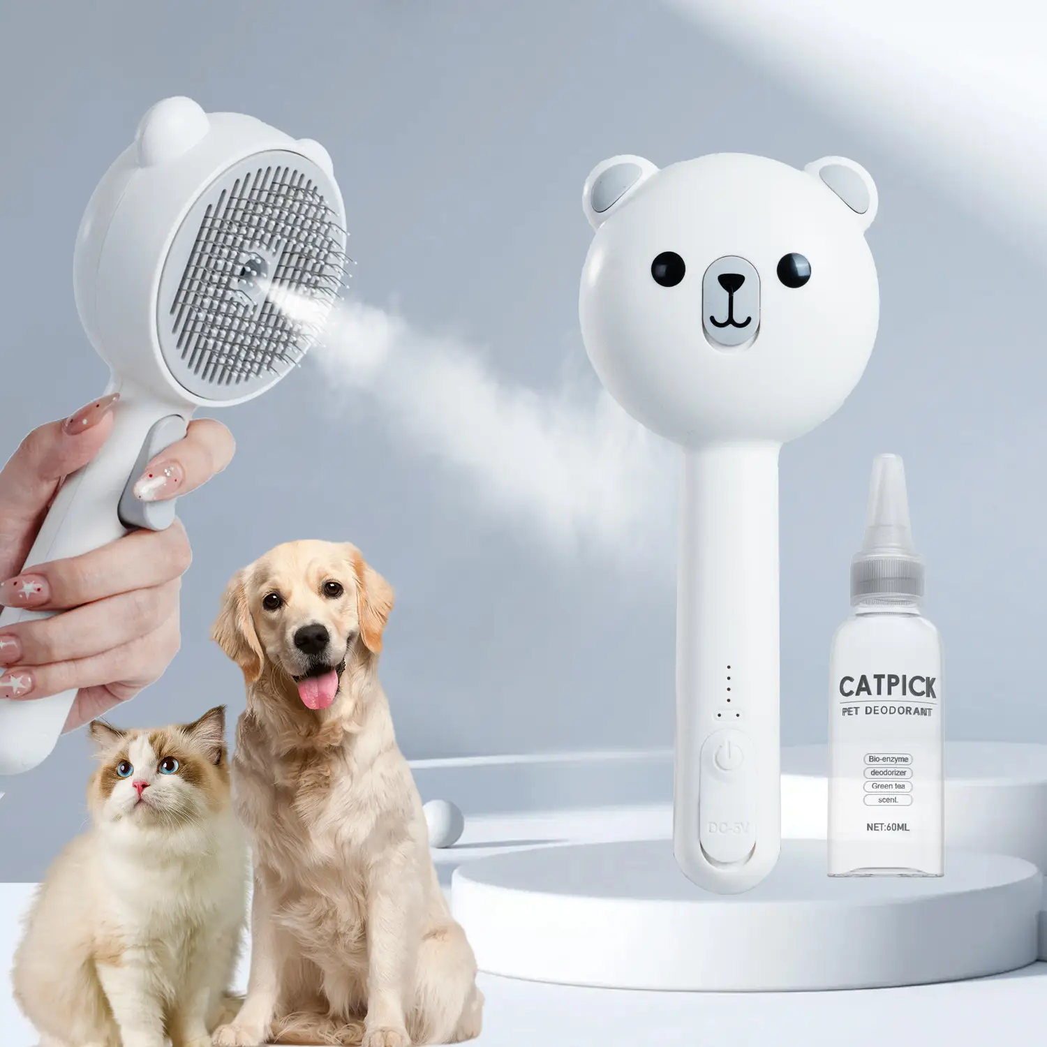 Advanced Pet Steam Hair Removal Comb, 1-Piece Durable Pet Hair Brush, Multi-Function Pet Hair Cleaning Brush with Easy Shedding Button, Gentle Cat and