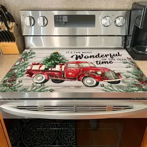 Christmas Soft Gas Stove Panel Protector Pad, Truck Tree Design, Scratch Resistant, Easy Clean, Multi-Purpose Kitchen Cover, Indoor Grills Accessories