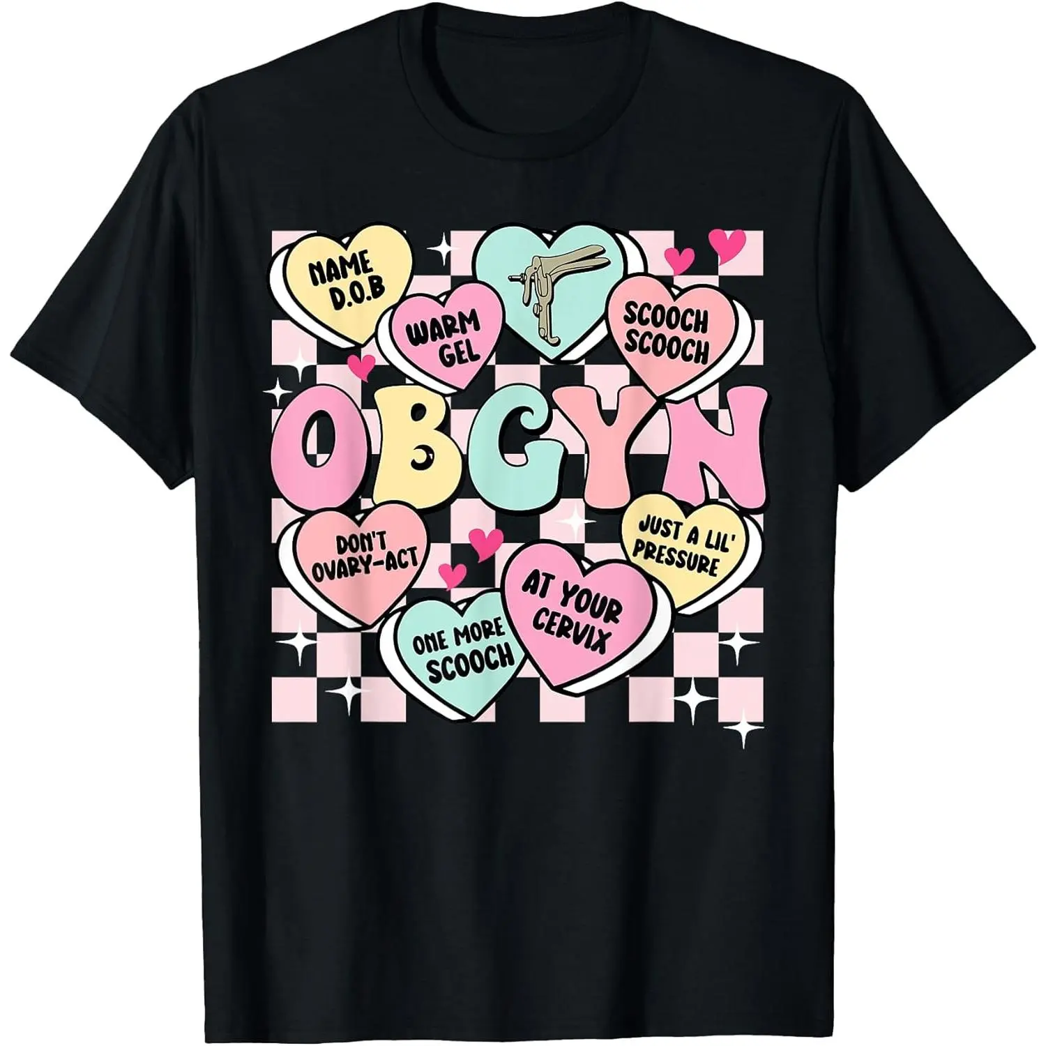 Men's Retro OBGYN Candy Heart Valentine's Outfit - Labor & Delivery Nurse Short-Sleeve T-Shirt, Comfortable Fabric Tops, Shortsleeve, Soft, Streetwear, Women, Graphic, Casual