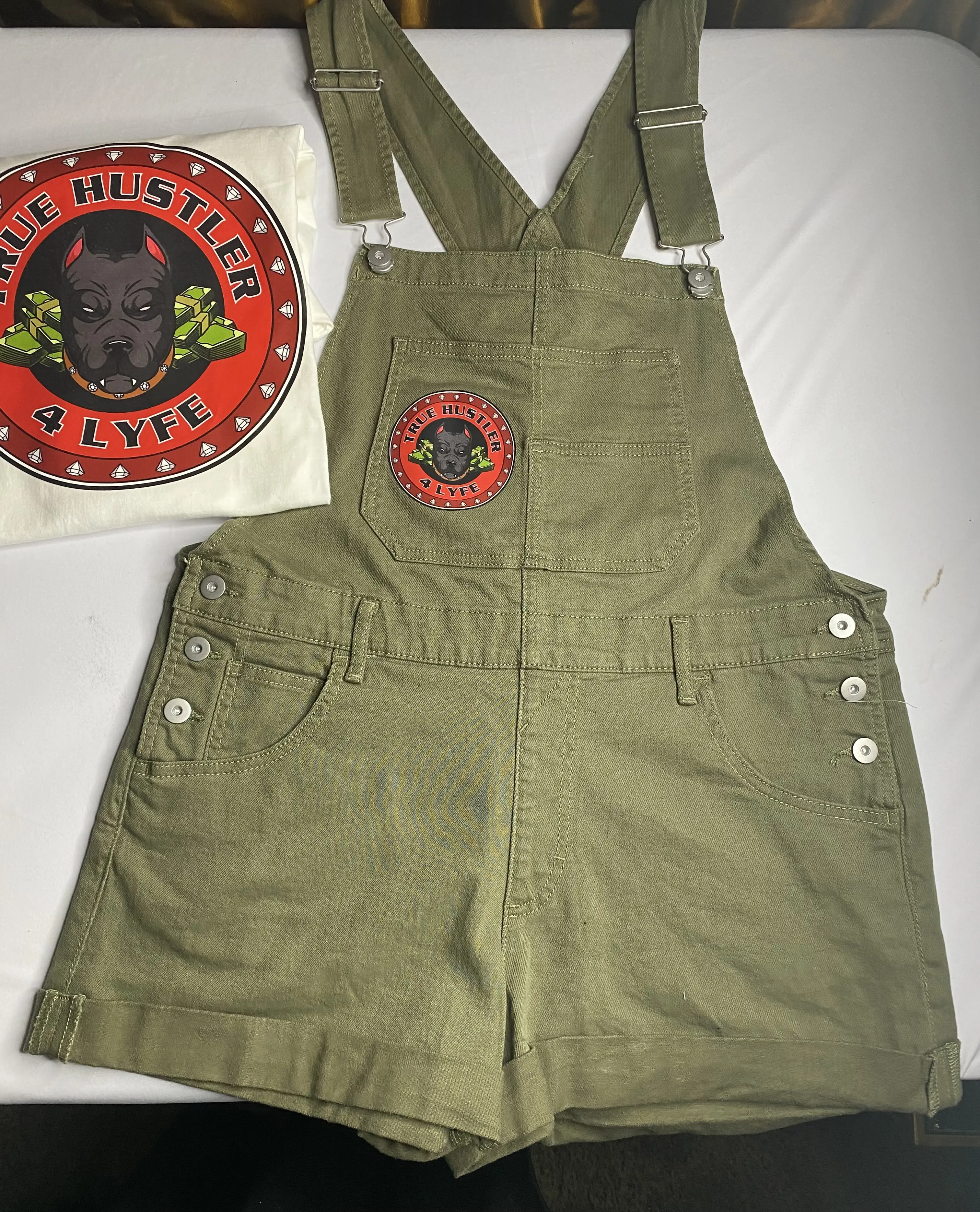"Juniors' Urban Military Green Relaxed Boyfriend Shortalls" Hip Hop Throw Back