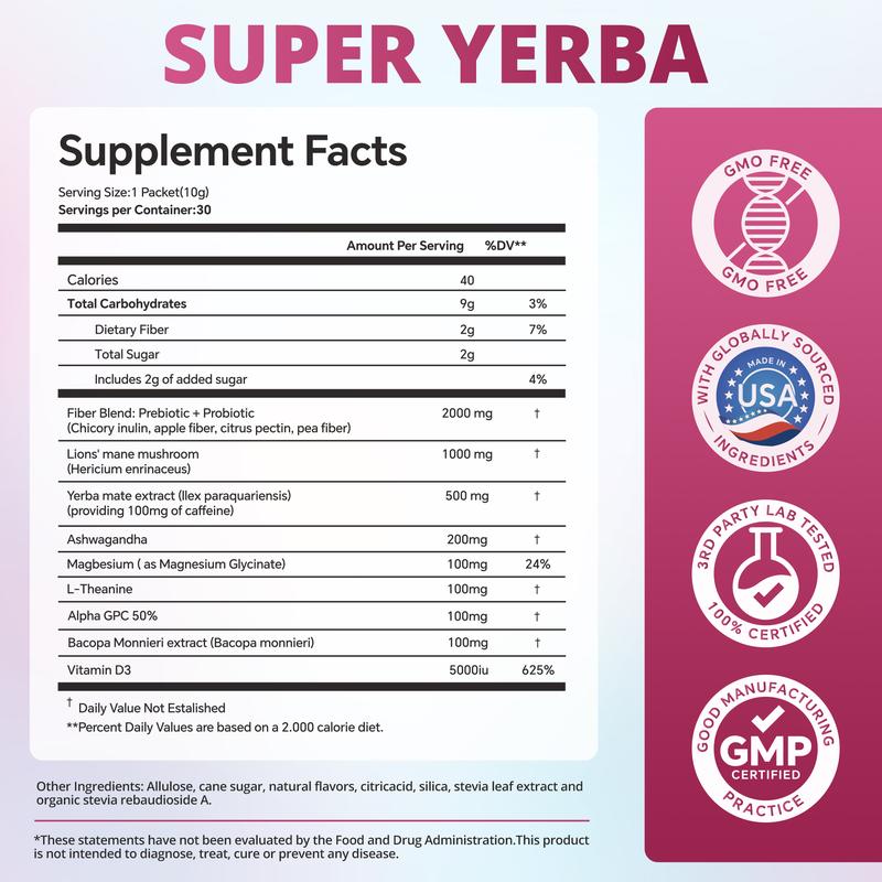 ZOOONE Super Yerba |   Yerba Mate Instant Tea Powder |    RASPBERRY LEMONADE Flavor |   30 Servings