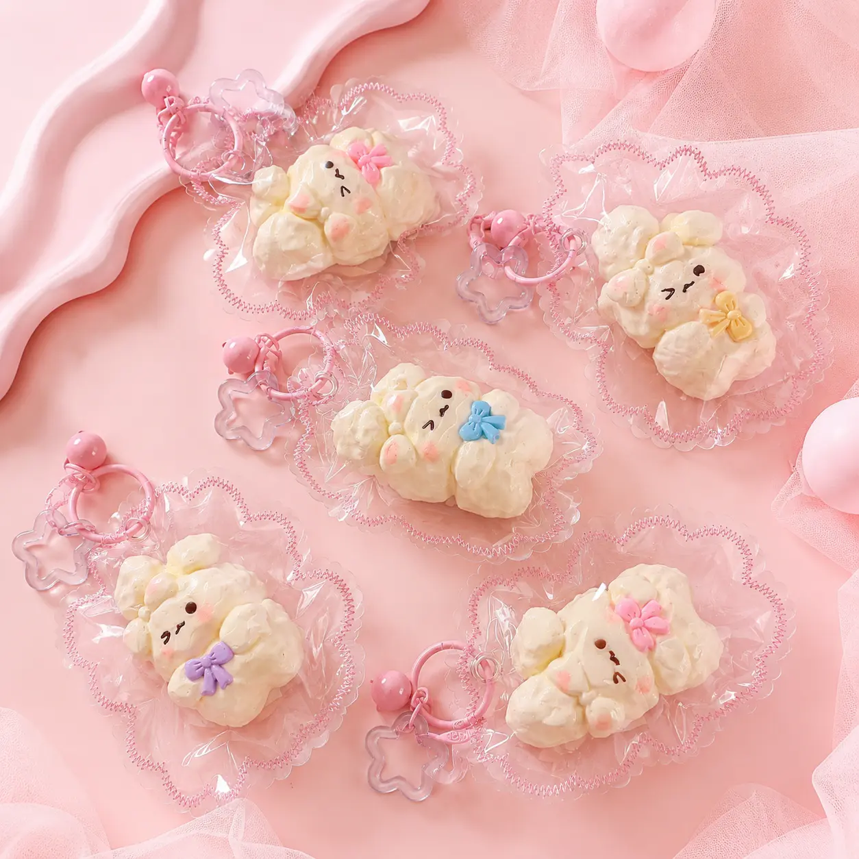 1 Pc Cute Bunny Squishy Keychain, Slow-Rising Stress Relief Toy, Random Bow Color