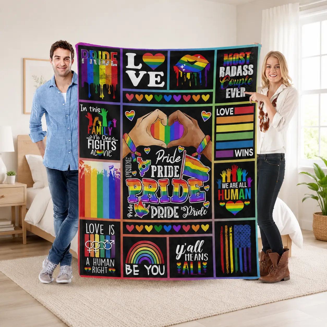 LGBTQ Pride Plush Fleece Blanket - Anti-Pilling Flannel Fabric, Multi-Size Colorful Rainbow Equality Quilt, Soft Cozy Throw for Home & Outdoors, Adults Gift for Celebrating Love, Inclusivity, Human Rights, Pride Theme