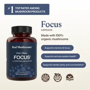 Real Mushrooms Lion's Mane FOCUS Capsules | Organic Lions Mane, Cordyceps, Alpha GPC | Focus & Brain Support | 60 Capsules | 30 Servings