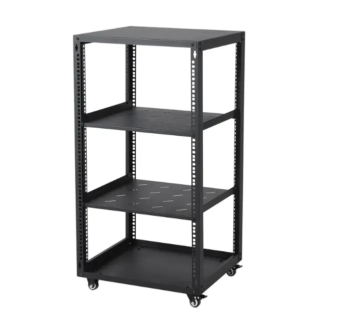 12U Network Rack with Casters Heavy Duty Open Frame IT & AV Equipment Cabinet 22-Inch Depth Black