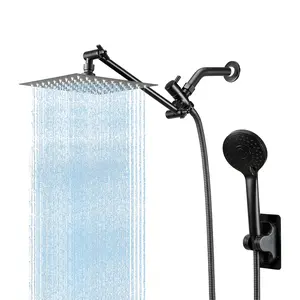 Shower Head, 8 Inch High Pressure Rainfall Shower Head/Handheld Shower Combo with 11 Inch Extension Arm, 5 Settings Adjustable Anti-leak Shower Head with Holder/Hose, Height/Angle Adjustable