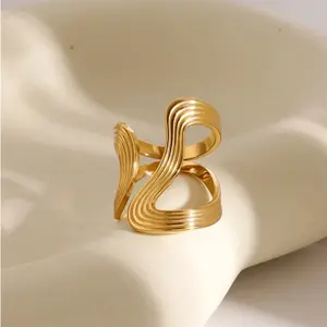 Chunky Gold Tone Ring for Women – Bold Minimalist Statement Band, Stainless Steel Jewelry