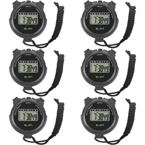 6-Pack Digital Sport Stopwatch Timer, Electronic Large Display with Date Time and Alarm Function, Multi-Function Sports Coaches Fitness Coaches and Referees Black