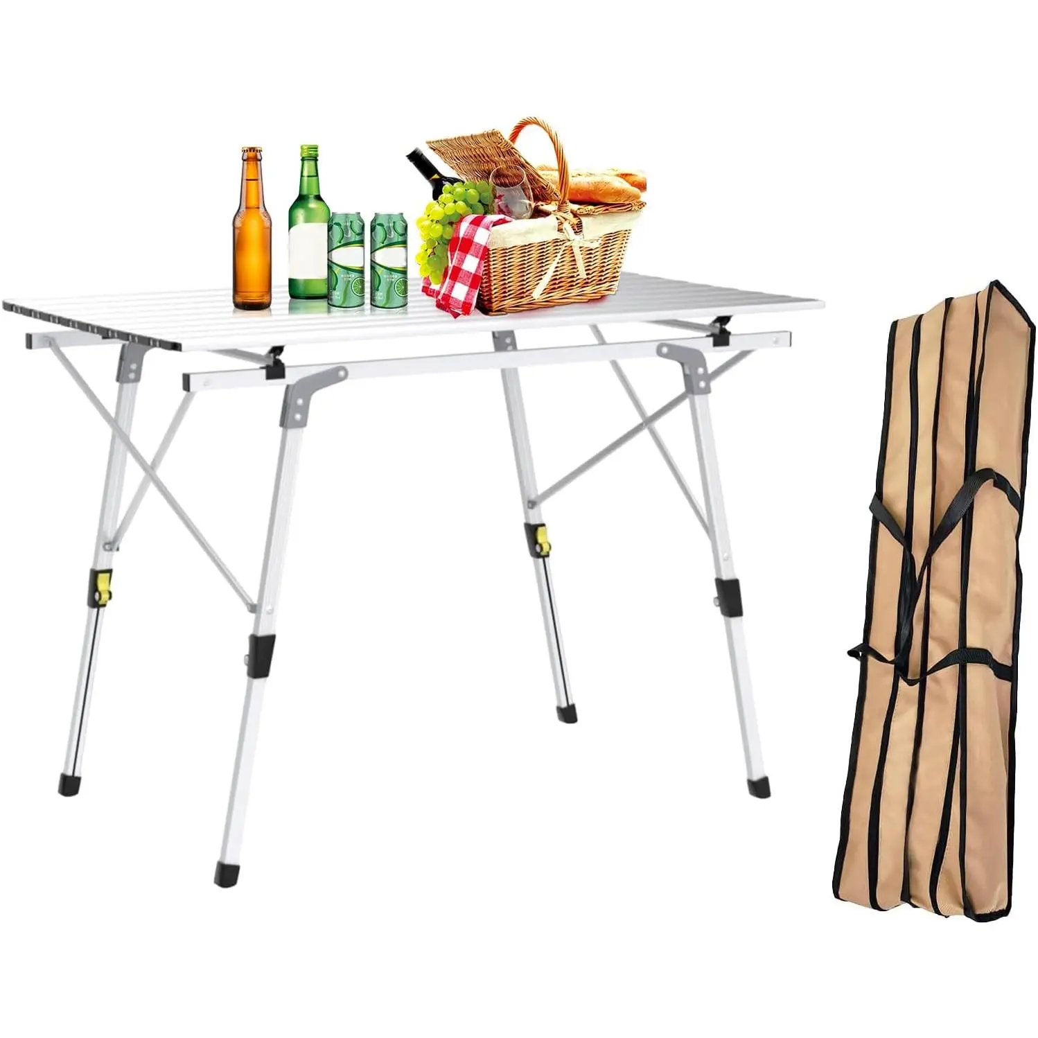 Silver Rectangular Aluminium Foldable Camping Table - Adjustable, Lightweight Outdoor Patio Furniture, Portable Surface, No Assembly Required for Camping, Picnic