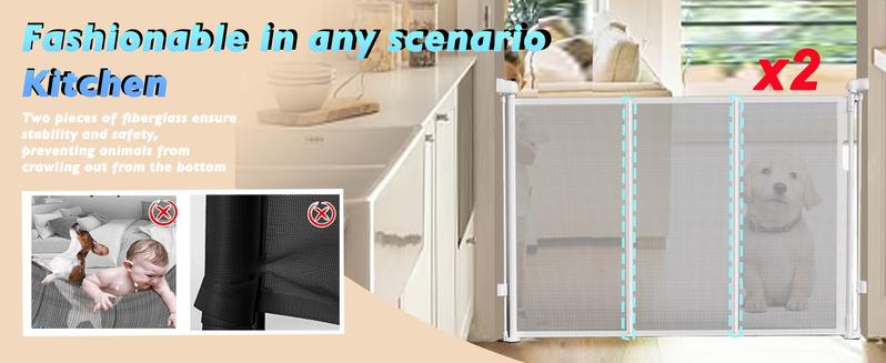 Retractable Baby Gates for Stairs, 55" Wide Baby Gate Dog Gate, 41" Tall Retractable Pet Gate for Doorways, Child Safety Gates Mesh Gate with Fiberglass Rods for Stairways, Hallways, Indoor/Outdoor