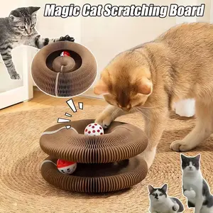 Magical Organ Cat Scratch Board Interactive Cat Toy, with Spherical Expandable Circular Ripple Cat Scratch Toy Cat Game Supplies, Magical Organ Cat Scratch Toy Cat Scratch Board, Circular Ripple Scratch Column Cat Grinding Claw Cat Accessory Toy.
