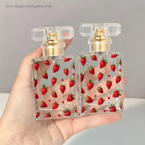 50ML Portable DIY Perfume Spray Bottle with Strawberry Print, Clear Container for Travel, Perfect Gift for Friends & Couples