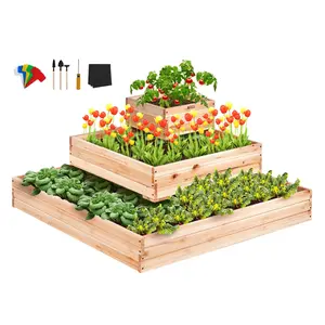 VEVOR Raised Garden Bed, TikTokShopBlackFriday, 3.7 x 3.7 x 1.7 ft Wooden Planter Box, Outdoor Planting Boxes with Open Base, for Growing Flowers/Vegetables/Herbs in Backyard/Garden/Patio/Balcony, Burlywood