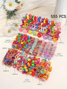 555pcs/Set Girls' Pink Bowknot Hair Clips, Cute Princess Hair Accessories, High Elastic Durable Non-Damaging Hair Ties, Hair Bands, Rabbit Ear Hair Rings, Versatile Duck Clip Barrettes, Suitable For Daily Use, Hair Accessories Sets