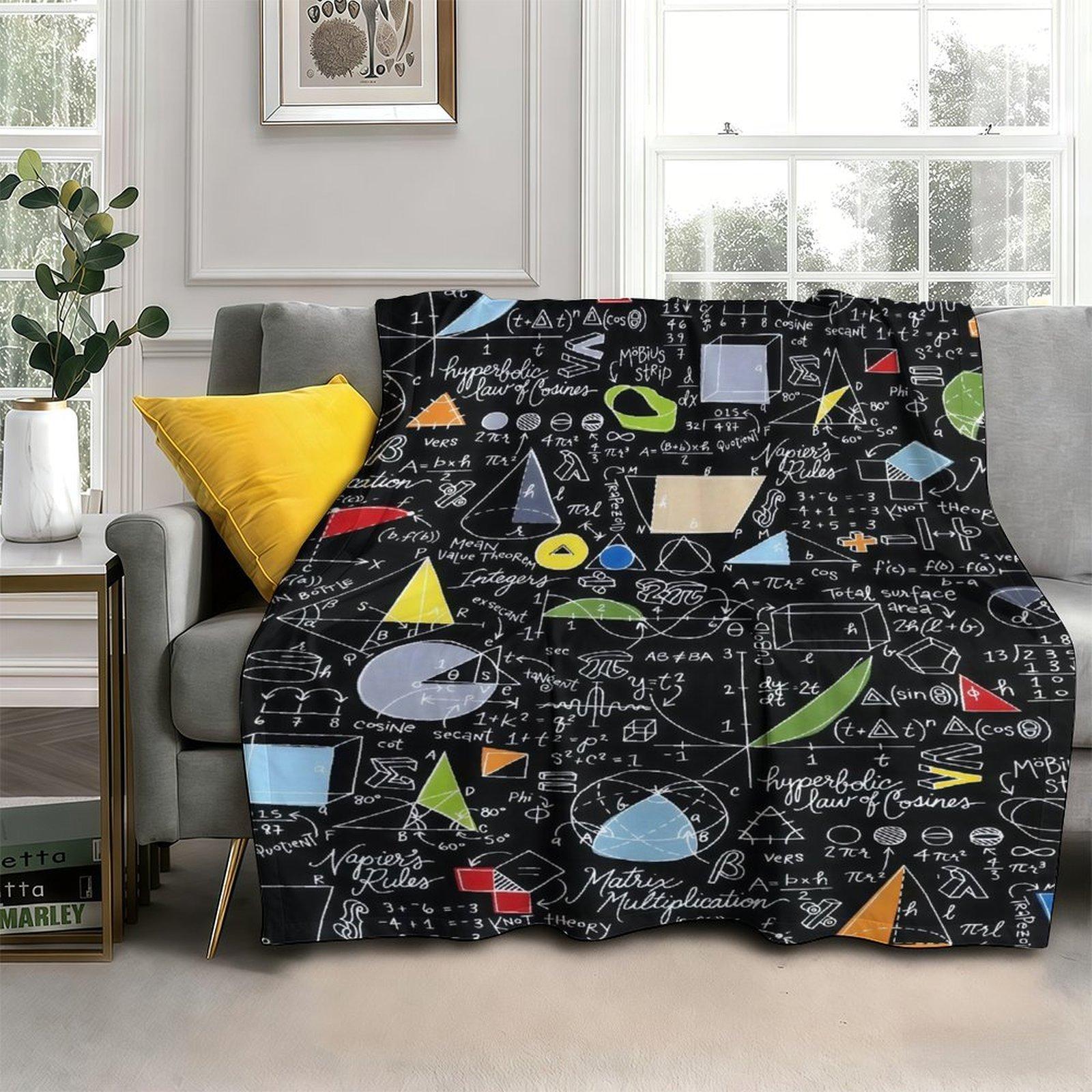 Math Formulas & Geometry Chalkboard Throw Blanket ,  STEM Lover Gift  , Engineer & Teacher Gift