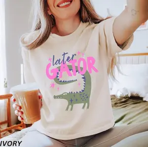 Later Gator Funny Graphic Crop Tee Retro Alligator Boxy Shirt