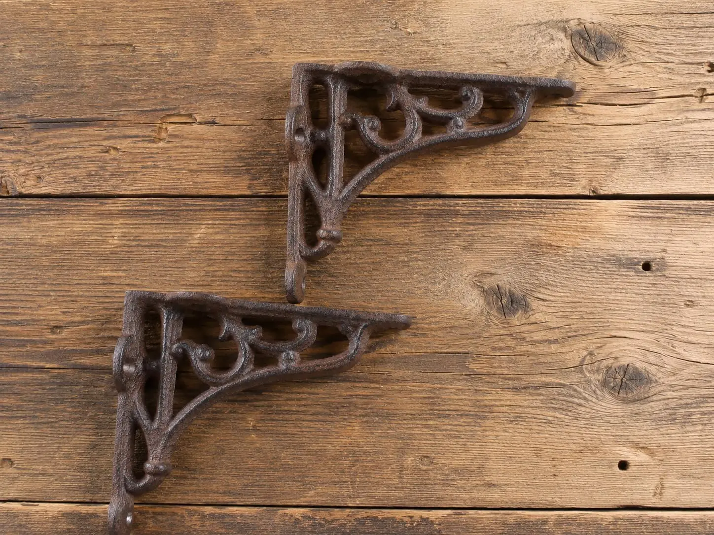 2-Piece Set Pack Antique-Style Distressed Metal Shelf Brace Wall Brackets, Small 4.125"X3.625" Black for Wall Hanging Shelves (Mounting Screws Not Included), Two Pieces