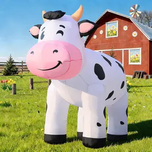 6.5FT Inflatable Cow, Cute Blow Up Farm Ranch Animal with Built-in LED Lights, Large Highland Cow Decor for Christmas Spring Party Lawn Outdoor Yard Holiday Decoration
