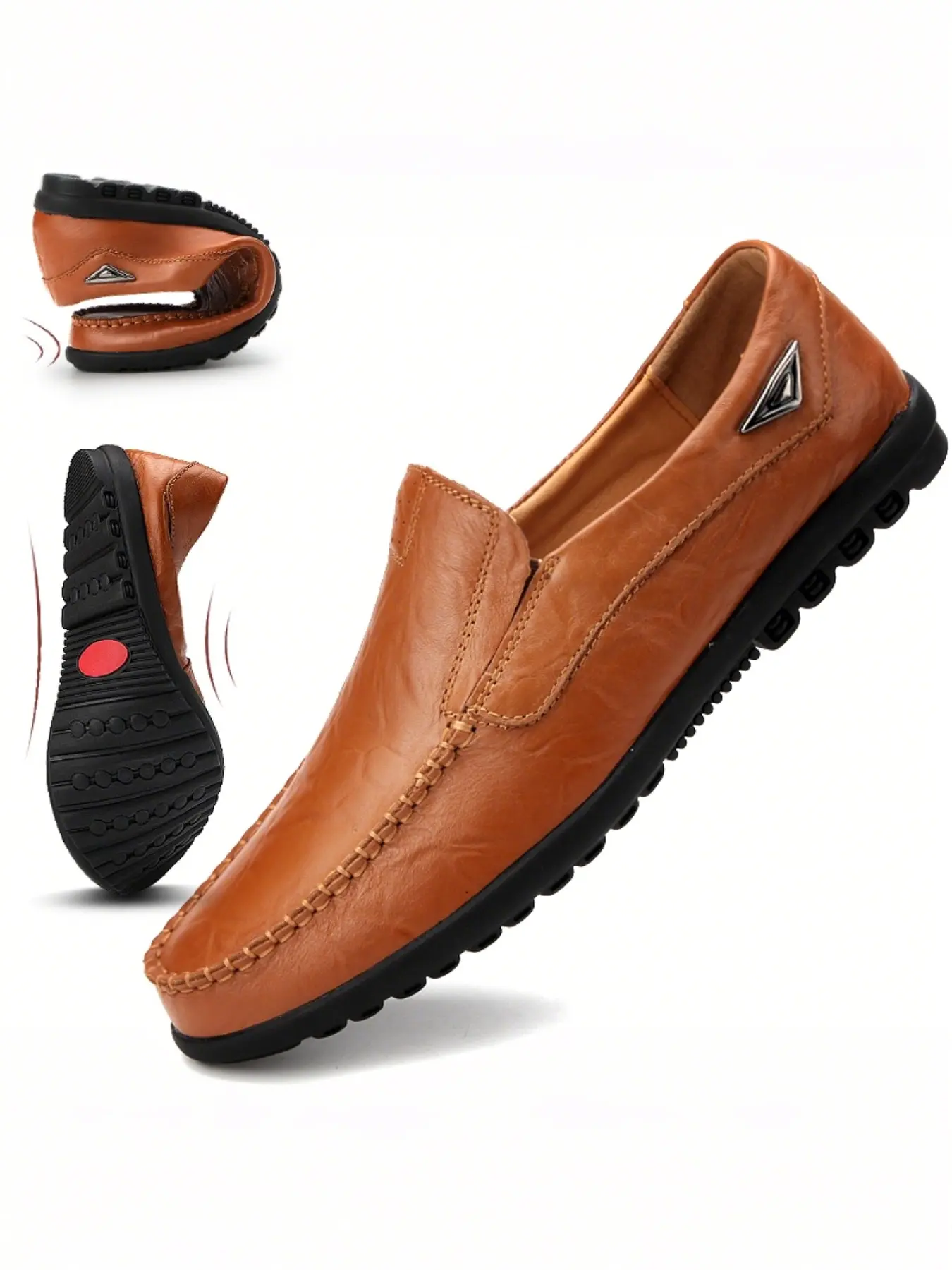 Men's Loafers Smart Casual Shoes, Business Casual Leather Shoes, Soft Comfortable Rubber Sole, One-Click Slip-On Slippers, Lightweight and Comfortable